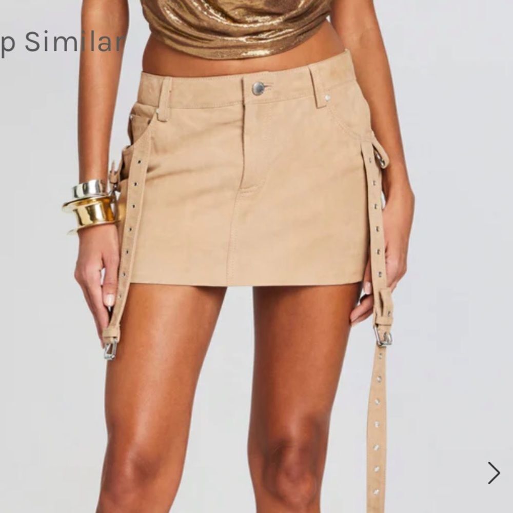 Retrofete VERNA suede LEATHER SKIRT Tan Mini buckles low rise NWT XL - Picture 4 of 15